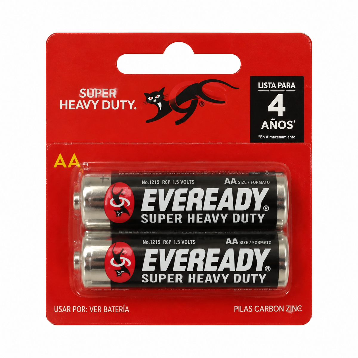 Pilas AA Eveready Super Heavy Duty Carbon Zinc 2 unidades 1.5V en blíster rojo