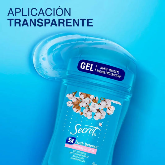 Secret Gel Invisible 5X Fresh Defense+ – aplicación transparente, aroma algodón