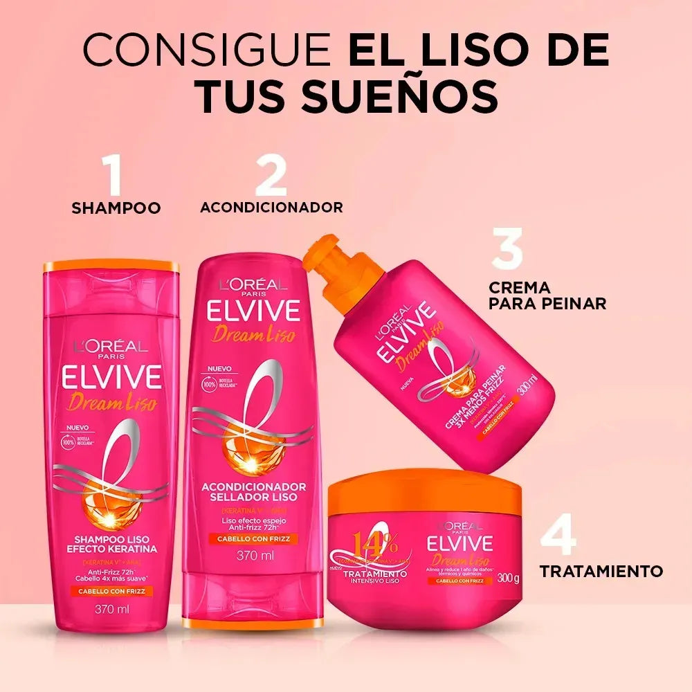 Línea completa Elvive Dream Liso L'Oréal - shampoo acondicionador y tratamiento, Loreal