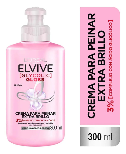 Envase crema para peinar Elvive Glycolic Gloss 300 ml con ácido glicólico – L'Oréal Paris Chile