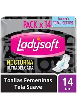 Toalla Higiénica Ladysoft Nocturna Ultradelgada 14 unidades – Tela Suave, Tecnología Total Secure