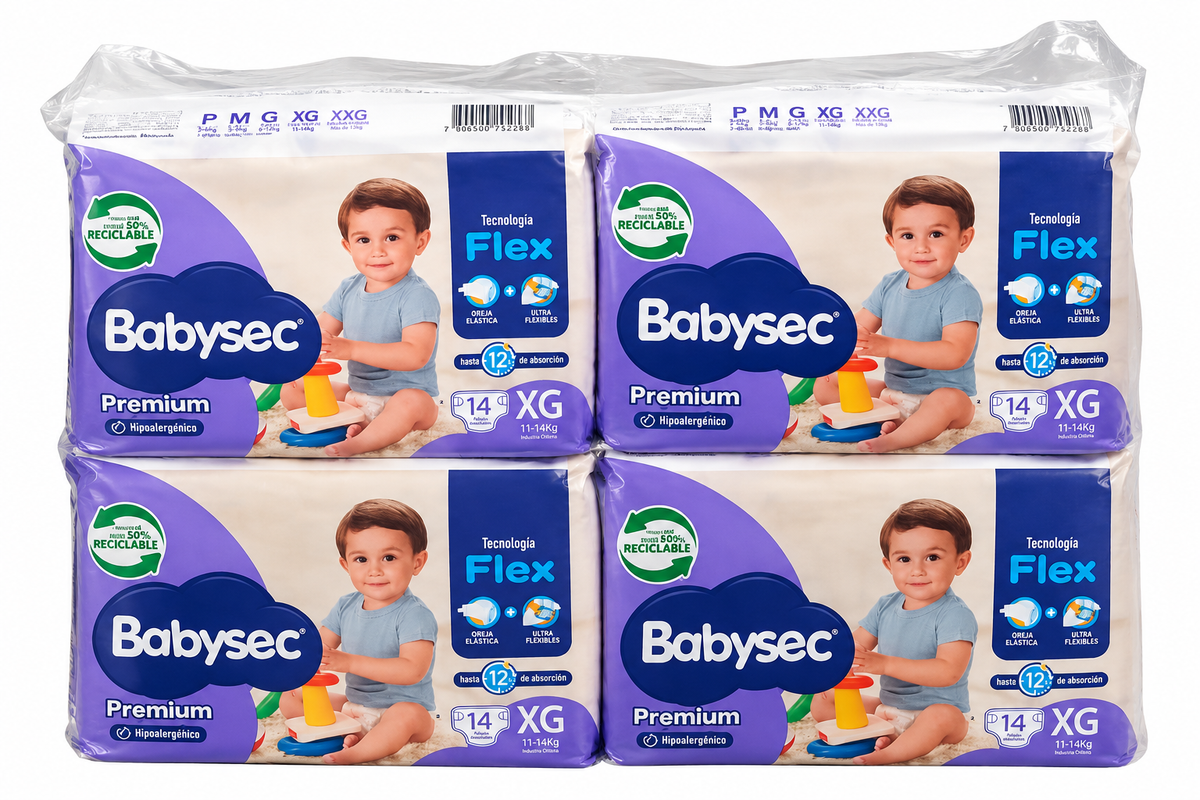 Manga Babysec Premium XG, 8 paquetes de 14 pañales, 112 unidades