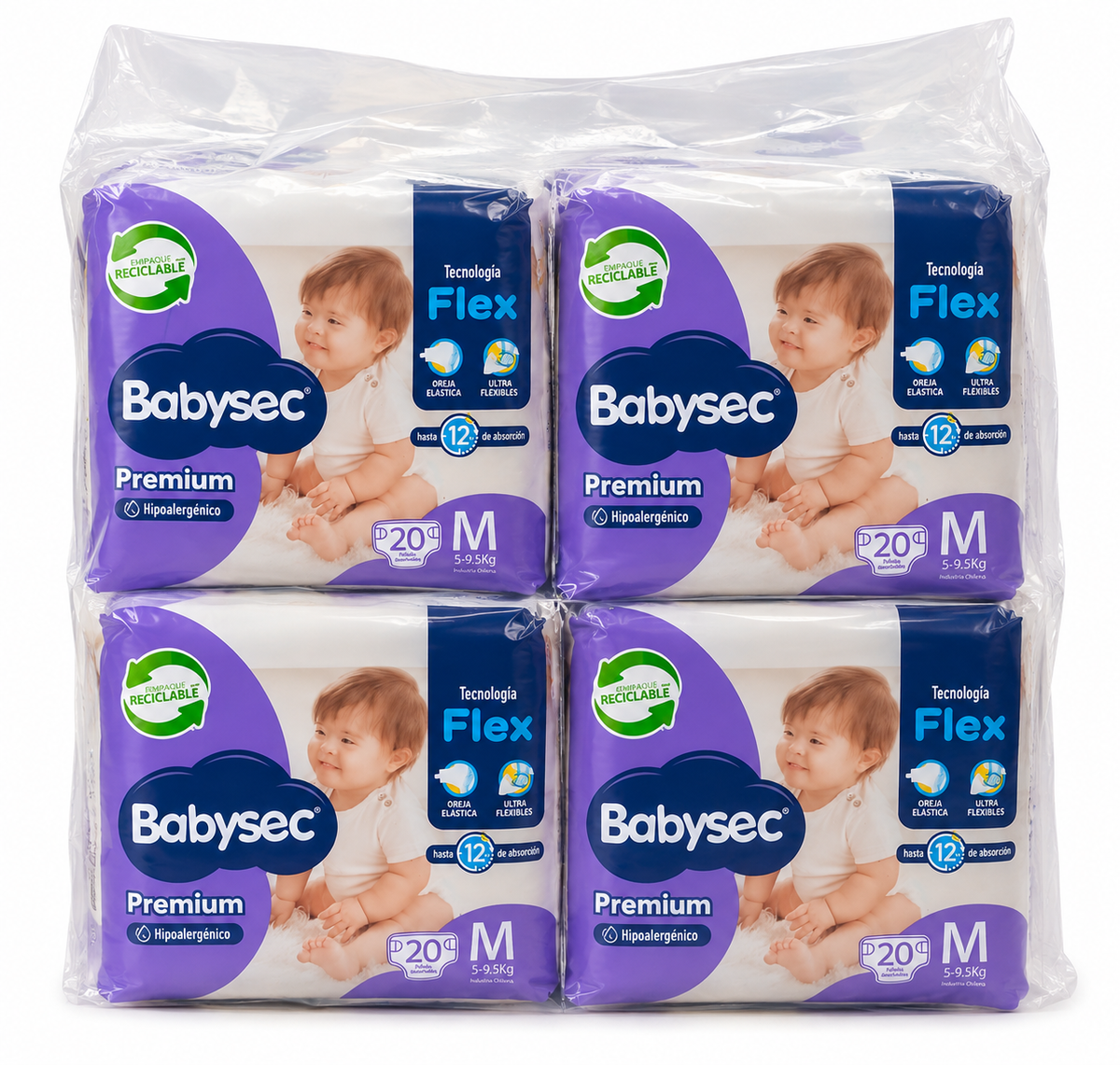 Manga Babysec Premium M, 8 paquetes de 20 pañales, 160 unidades