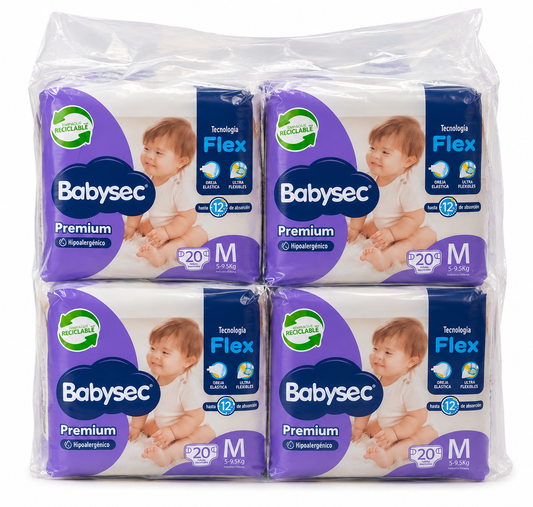 Manga Babysec Premium M, 8 paquetes de 20 pañales, 160 unidades