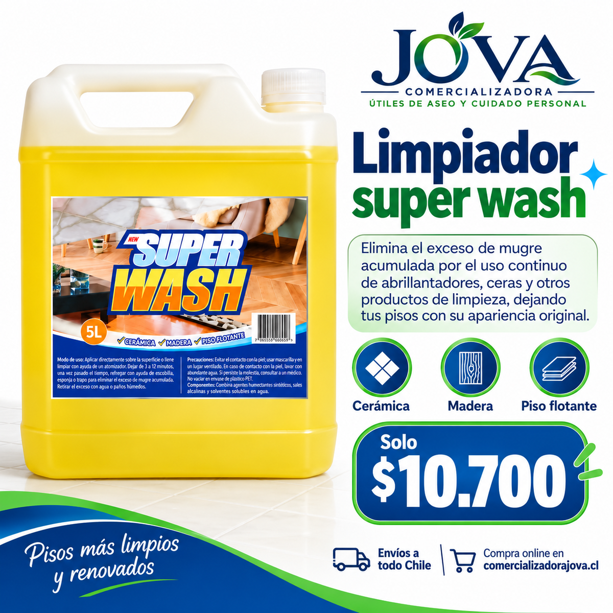 Super Wash desengrasante 5 litros para cerámica, madera y piso flotante - JOVA