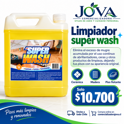 Super Wash desengrasante 5 litros para cerámica, madera y piso flotante - JOVA