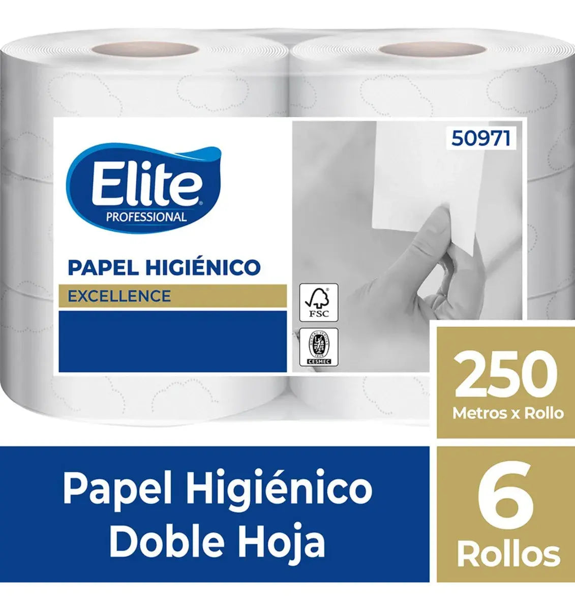Papel Higiénico Elite 6 Rollos 250 metros Doble Hoja.