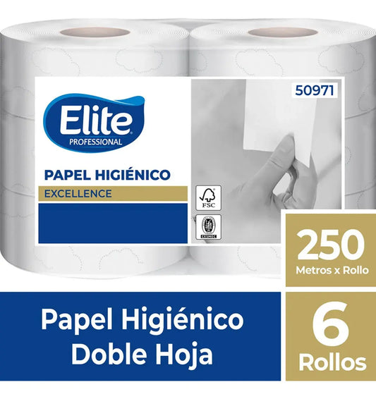 Papel Higiénico Elite 6 Rollos 250 metros Doble Hoja.