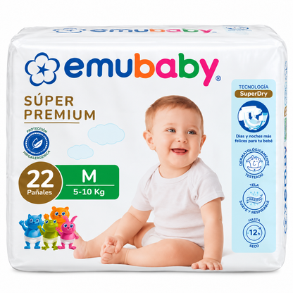 Pañal Emubaby Súper Premium Talla M 5-10 kg con absorción y retención mejoradas