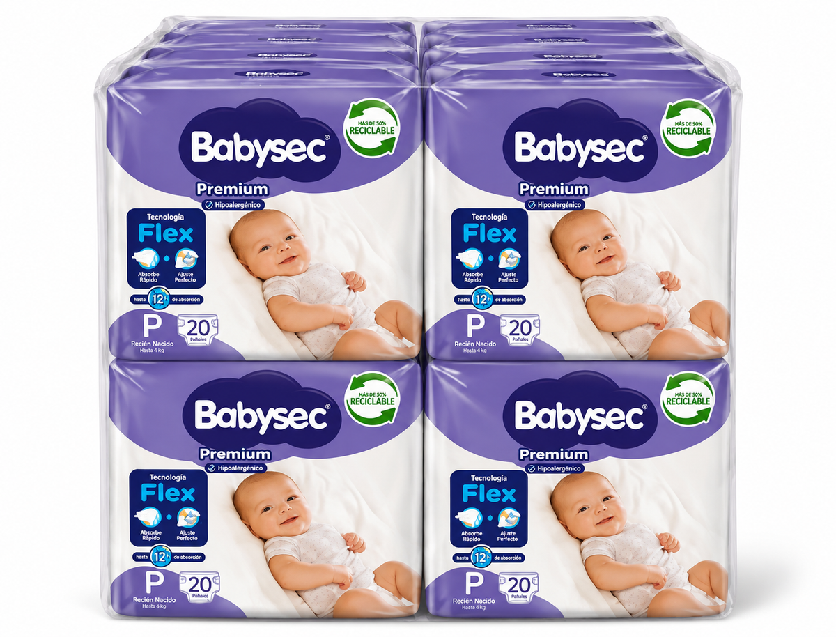 Manga Pañales BabySec Premium Talla P 8 paquetes x 20 unidades 160 pañales