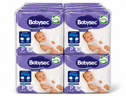 Manga Pañales BabySec Premium Talla P 8 paquetes x 20 unidades 160 pañales