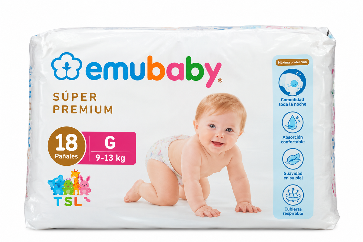 Manga de Pañales Emubaby Súper Premium Talla G 144 Pañales
