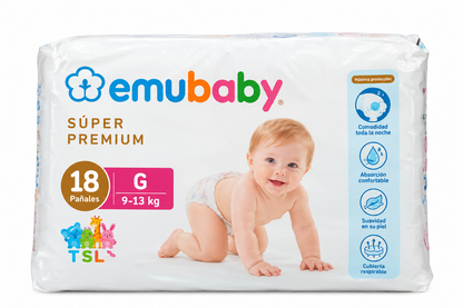 Manga de Pañales Emubaby Súper Premium Talla G 144 Pañales