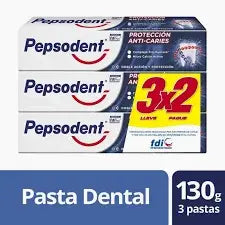Crema Dental Pepsodent 130 g pack x3 – protección anticaries con flúor y aliento fresco para toda la familia