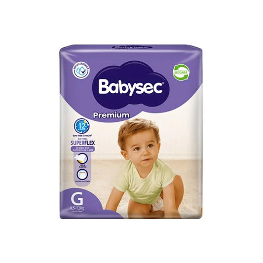 Pañal BabySec Premium Talla G 18 unidades – Sistema SuperFlex 12h, hipoalergénico, 8.5-12 kg