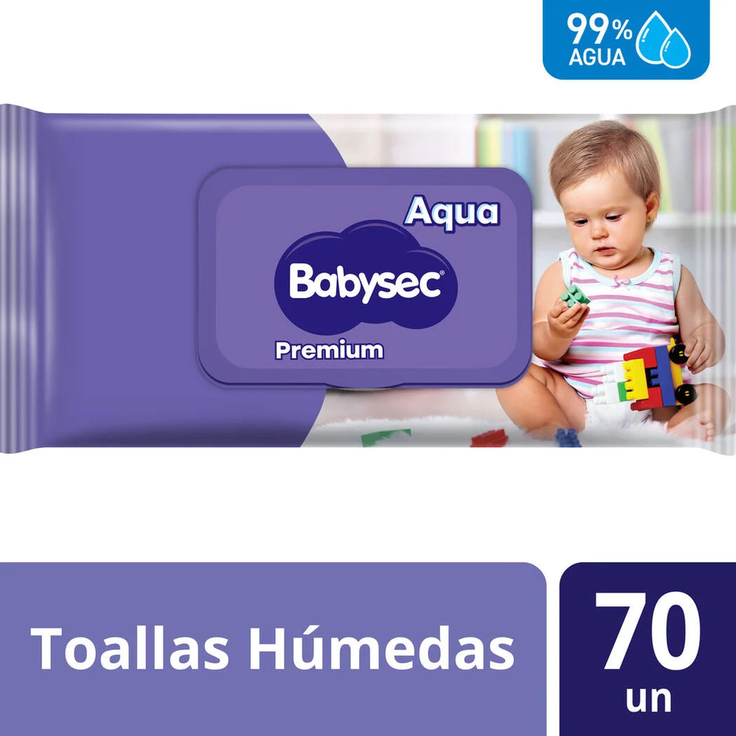 Toallitas BabySec Premium Aqua hipoalergénicas con Aloe Vera, Vitamina E y 0% alcohol