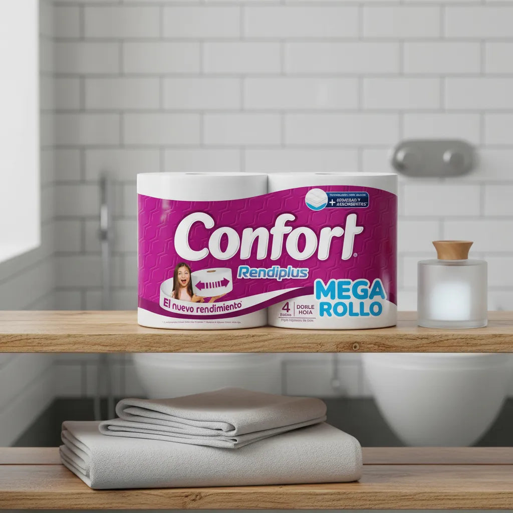 Papel Higiénico Confort Rendiplus Mega Rollo doble hoja 4 rollos de 60 m