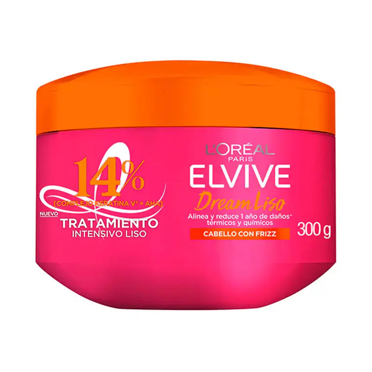 Mascarilla Capilar L'Oréal Elvive Dream Liso 300 g – 14% Complejo Keratina V + AHA, Tratamiento Intensivo Liso