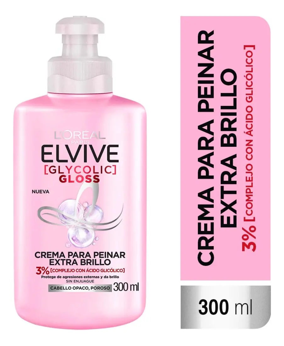 Envase crema para peinar Elvive Glycolic Gloss 300 ml con ácido glicólico – L'Oréal Paris Chile