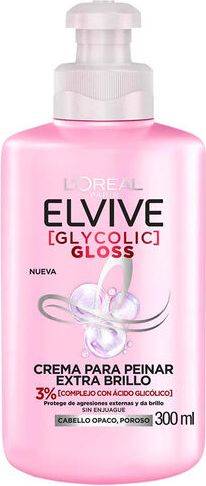 Crema para Peinar Elvive Glycolic Gloss L'Oréal Paris 300 ml – Extra Brillo, 3% complejo con ácido glicólico, cabello opaco y poroso