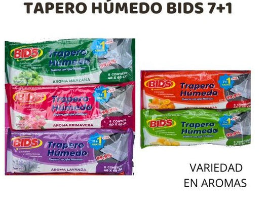 Trapero Húmedo Bids Primavera 8 unidades – desechable, alta absorción y aroma floral fresco para pisos