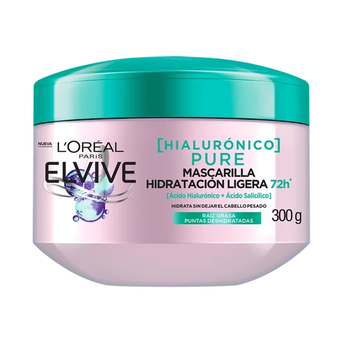 Mascarilla Elvive Hialurónico Pure L'Oréal Paris 300 g con ácido hialurónico y ácido salicílico