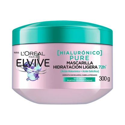Mascarilla Elvive Hialurónico Pure L'Oréal Paris 300 g con ácido hialurónico y ácido salicílico