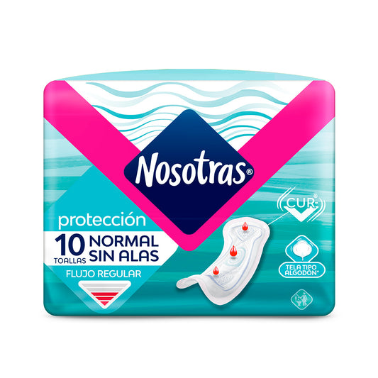 Toalla Higiénica Nosotras Sin Alas Normal 10 unidades – Flujo Regular, tela tipo algodón