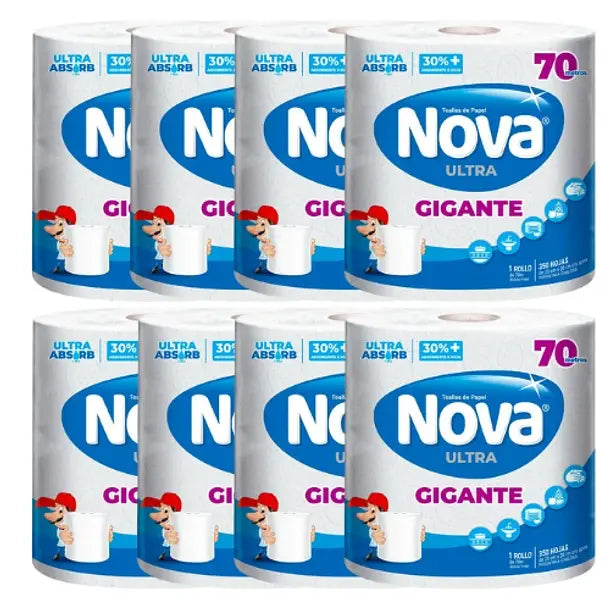 Manga Toalla de Papel Nova XL 8 unidades – extra absorbente y resistente para cocina, hogar y negocio