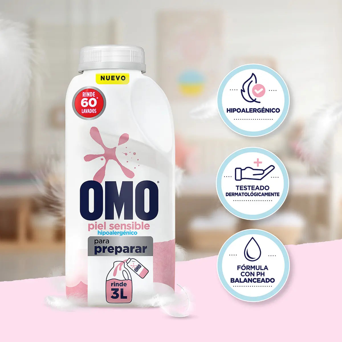 OMO Hipoalergénico piel sensible – hipoalergénico, pH balanceado, testeado dermatológicamente