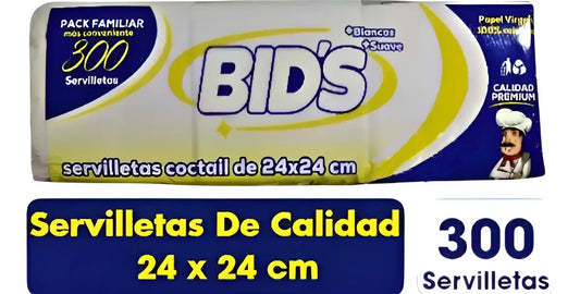 Servilletas Bids Calidad Premium 300 unidades 24x24 cm pack familiar