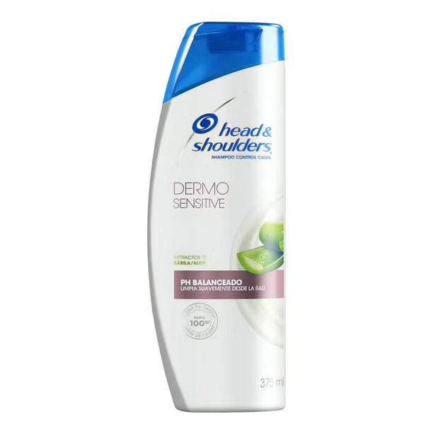 Shampoo Head & Shoulders Dermo Sensitive pH Balanceado 375 ml – extracto de sábila, anticaspa piel sensible