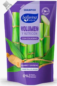 Shampoo Ballerina Volumen y Nutrición con colágeno 750 ml - doypack bambú y ginseng