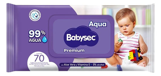 Toallitas húmedas BabySec Premium Aqua 99% agua 70 unidades